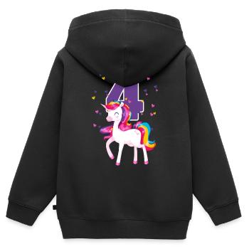4ème anniversaire fille Licorne 4 ans cadeau - Sweat Premium à capuche zippé enfant bio - noir - Dos - AI Model Kid Male (0cm)