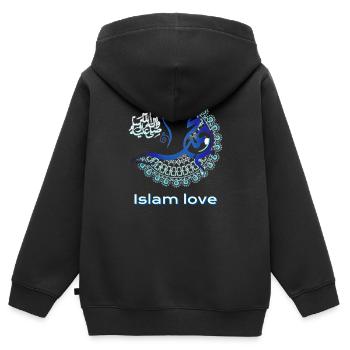 ISLAM LIEBE - Kinder Premium Organic Zip Hoodie - Schwarz - Hinten - AI Model Kid Male (0cm)