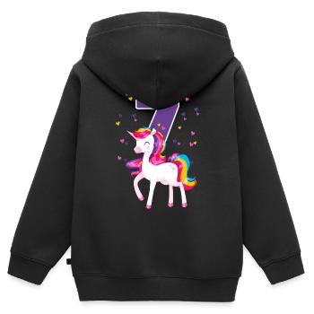7. anniversaire fille Licorne 7 ans cadeau - Sweat Premium à capuche zippé enfant bio - noir - Dos - AI Model Kid Male (0cm)