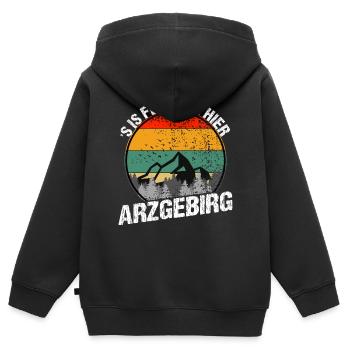 S is fei schie hier - Kinder Premium Organic Zip Hoodie - Schwarz - Hinten - AI Model Kid Male (0cm)