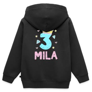3. Geburtstag Mila Ich Bin 3 Jahre Prinzessin - Kinder Premium Organic Zip Hoodie - Schwarz - Hinten - AI Model Kid Male (0cm)