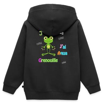 J'peux pas, j'ai aqua grenouille - Sweat Premium à capuche zippé enfant bio - noir - Dos - AI Model Kid Male (0cm)