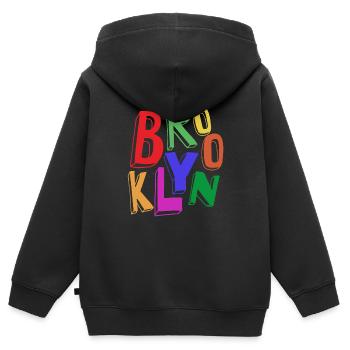 BROOKLYN FARBE - Kinder Premium Organic Zip Hoodie - Schwarz - Hinten - AI Model Kid Male (0cm)