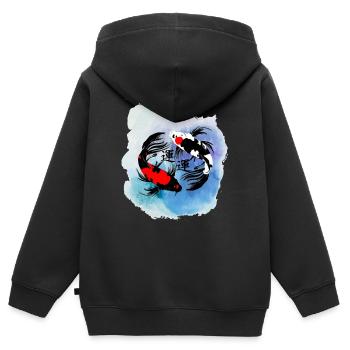 carpe koi - Sweat Premium à capuche zippé enfant bio - noir - Dos - AI Model Kid Male (0cm)