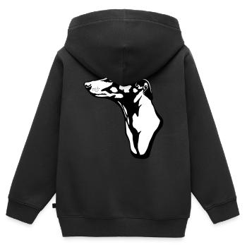 greyhound BACKGROUND - Kinder Premium Organic Zip Hoodie - Schwarz - Hinten - AI Model Kid Male (0cm)