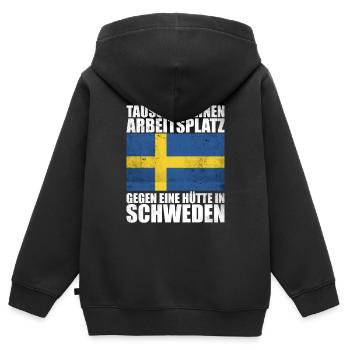 Tausche Arbeitsplatz gegen Hütte in Schweden - Kinder Premium Organic Zip Hoodie - Schwarz - Hinten - AI Model Kid Male (0cm)