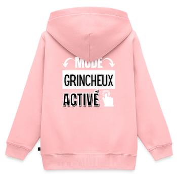 mode grincheux - Sweat Premium à capuche zippé enfant bio - rose - Dos - AI Model Kid Female (0cm)
