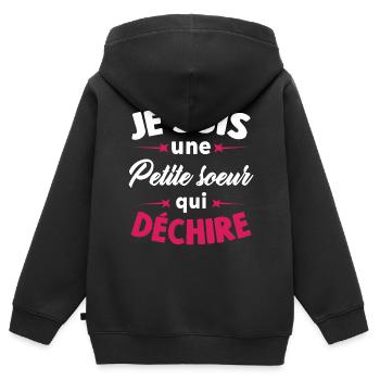 Je Suis Une Petite soeur Qui Déchire - Sweat Premium à capuche zippé enfant bio - noir - Dos - AI Model Kid Male (0cm)