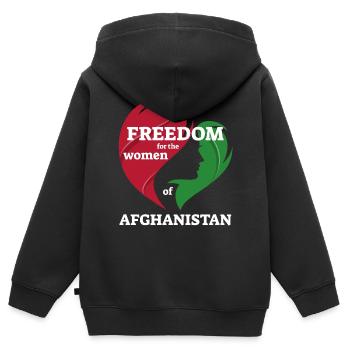 Liberté pour les femmes d’Afghanistan. Solidarité - Sweat Premium à capuche zippé enfant bio - noir - Dos - AI Model Kid Male (0cm)