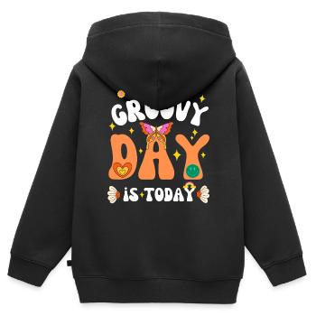 GROOVY DAY IS TODAY 70s - Sweat Premium à capuche zippé enfant bio - noir - Dos - AI Model Kid Male (0cm)
