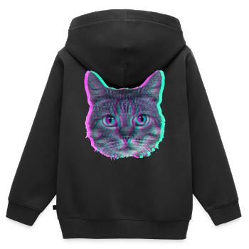 Tête de chat - Rétro - Sweat Premium à capuche zippé enfant bio - noir - Dos - AI Model Kid Male (0cm)