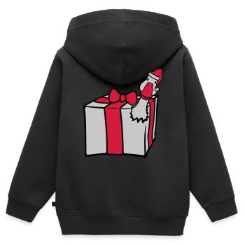 L’oie éclate de cadeau - Sweat Premium à capuche zippé enfant bio - noir - Dos - AI Model Kid Male (0cm)