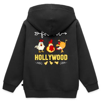 Forever Hollywood Poules et Coq - Sweat Premium à capuche zippé enfant bio - noir - Dos - AI Model Kid Male (0cm)