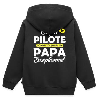 super pilote - papa exceptionnel - Sweat Premium à capuche zippé enfant bio - noir - Dos - AI Model Kid Male (0cm)