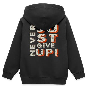 Never Give Up - Kinder Premium Organic Zip Hoodie - Schwarz - Hinten - AI Model Kid Male (0cm)