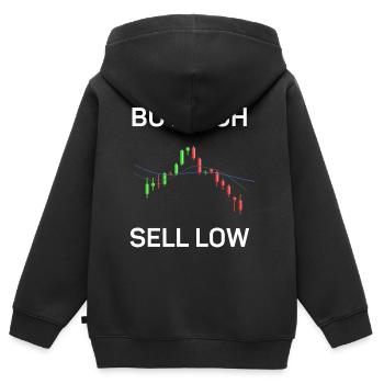 Kaufen Sie Hoch, Verkaufen Sie Niedrig, Lustiges - Kinder Premium Organic Zip Hoodie - Schwarz - Hinten - AI Model Kid Male (0cm)
