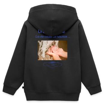 Une évidence la vie coule de source - Sweat Premium à capuche zippé enfant bio - noir - Dos - AI Model Kid Male (0cm)