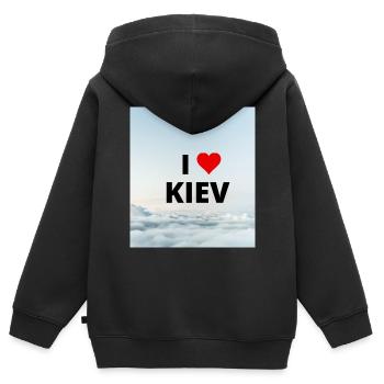 ICH LIEBE KIEW - Kinder Premium Organic Zip Hoodie - Schwarz - Hinten - AI Model Kid Male (0cm)