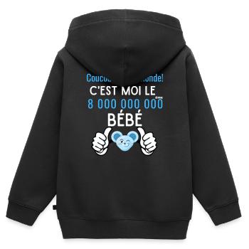 c'est moi le 8 milliard ème bébé garçon né en 2022 - Sweat Premium à capuche zippé enfant bio - noir - Dos - AI Model Kid Male (0cm)