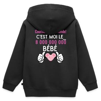 c'est moi le 8 milliard ème bébé fille née en 2022 - Sweat Premium à capuche zippé enfant bio - noir - Dos - AI Model Kid Male (0cm)