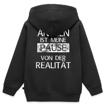 Angeln ist meine Pause von der Realität - Kinder Premium Organic Zip Hoodie - Schwarz - Hinten - AI Model Kid Male (0cm)