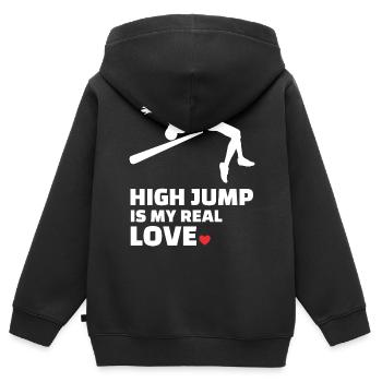 Ich Liebe Hochsprung - Kinder Premium Organic Zip Hoodie - Schwarz - Hinten - AI Model Kid Male (0cm)