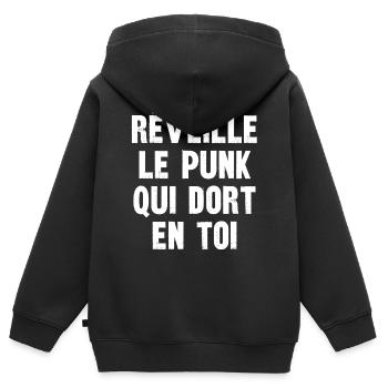 réveille le punk qui dort en toi - Sweat Premium à capuche zippé enfant bio - noir - Dos - AI Model Kid Male (0cm)