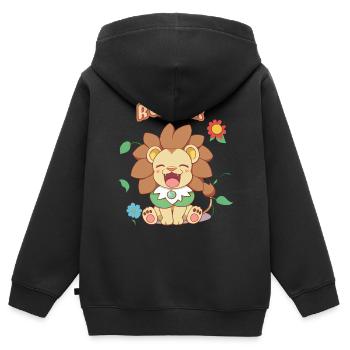 Ein Babylöwe brüllt alle niedlichen Kawaii animiert - Kinder Premium Organic Zip Hoodie - Schwarz - Hinten - AI Model Kid Male (0cm)