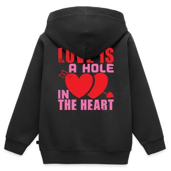 LIEBE IST EIN LOCH IM HERZEN LUSTIG - Kinder Premium Organic Zip Hoodie - Schwarz - Hinten - AI Model Kid Male (0cm)