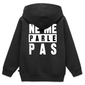 ne me parle pas - Sweat Premium à capuche zippé enfant bio - noir - Dos - AI Model Kid Male (0cm)