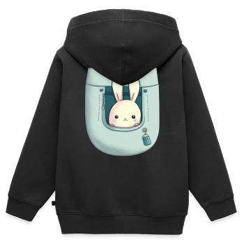 lapin kawaii! - Sweat Premium à capuche zippé enfant bio - noir - Dos - AI Model Kid Male (0cm)