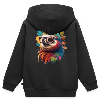 Buntes Faultier, schlau und gebildet mit Brille - Kinder Premium Organic Zip Hoodie - Schwarz - Hinten - AI Model Kid Male (0cm)