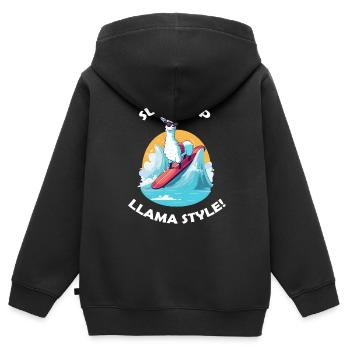 Llama surfing - Kinder Premium Organic Zip Hoodie - Schwarz - Hinten - AI Model Kid Male (0cm)