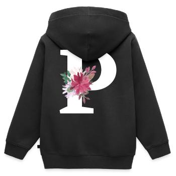 Buchstabe p blumig - Kinder Premium Organic Zip Hoodie - Schwarz - Hinten - AI Model Kid Male (0cm)