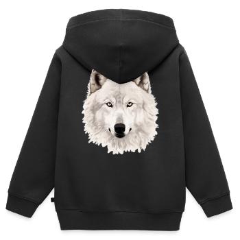 Furchtloses Auge des Wolfsgesichts Weiße Wolfsgrafik - Kinder Premium Organic Zip Hoodie - Schwarz - Hinten - AI Model Kid Male (0cm)