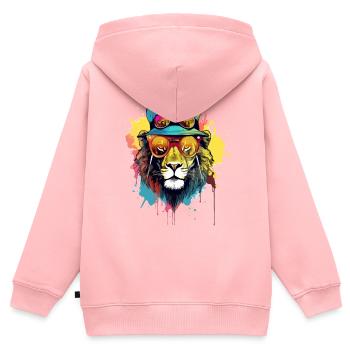 Noci le lion cool - Sweat Premium à capuche zippé enfant bio - rose - Dos - AI Model Kid Female (0cm)