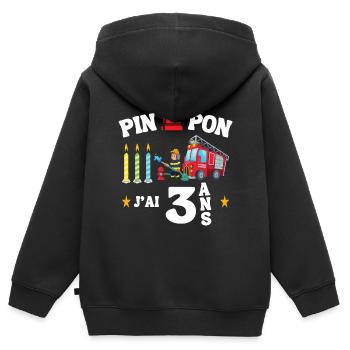 Cadeau Anniversaire 3 ans Pompier - Sweat Premium à capuche zippé enfant bio - noir - Dos - AI Model Kid Male (0cm)