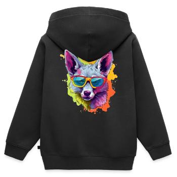 Leo, der Schakal mit der Brille - Kinder Premium Organic Zip Hoodie - Schwarz - Hinten - AI Model Kid Male (0cm)
