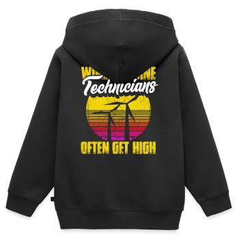 Énergie écologique Maintenance Rétro Éolienne - Sweat Premium à capuche zippé enfant bio - noir - Dos - AI Model Kid Male (0cm)
