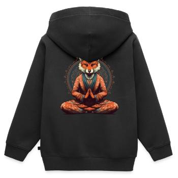 Yoga Meister Fuchs - Kinder Premium Organic Zip Hoodie - Schwarz - Hinten - AI Model Kid Male (0cm)
