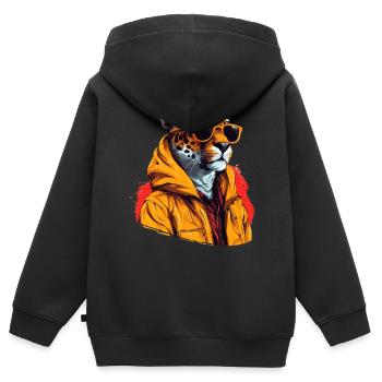 Streetstyle-Gepard | Geparden-Liebhaber - Kinder Premium Organic Zip Hoodie - Schwarz - Hinten - AI Model Kid Male (0cm)