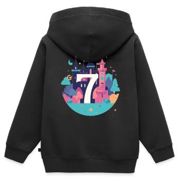 7th birthday castle motif - Kids Premium Organic Zip-up Hoodie - black - Back - AI Model Kid Male (0cm)