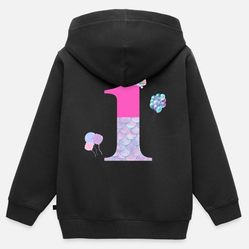 1e anniversaire sirène - Sweat Premium à capuche zippé enfant bio - noir