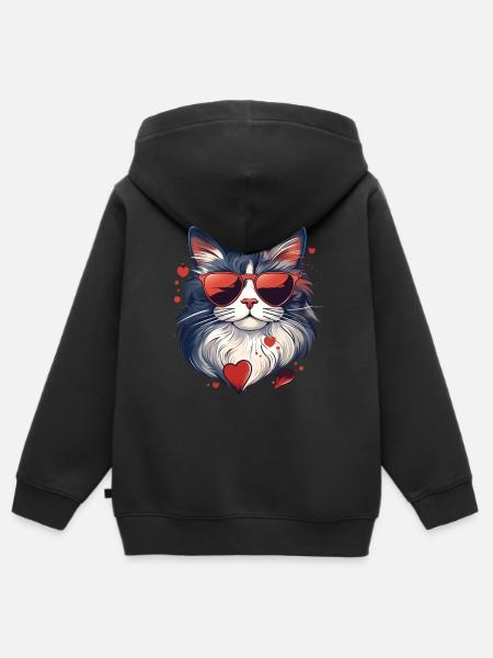 Katzenliebe - Kinder Premium Organic Zip Hoodie - Schwarz