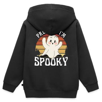 Costume d’Halloween fantôme groovy mignon, faire semblant que je suis - Sweat Premium à capuche zippé enfant bio - noir - Dos - AI Model Kid Male (0cm)