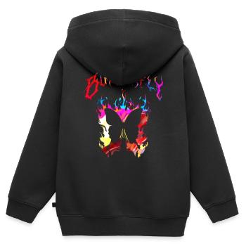 Papillon, insecte, papillon, nature, été, art coloré - Sweat Premium à capuche zippé enfant bio - noir - Dos - AI Model Kid Male (0cm)