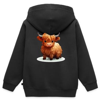 Vache Highland - Sweat Premium à capuche zippé enfant bio - noir - Dos - AI Model Kid Male (0cm)