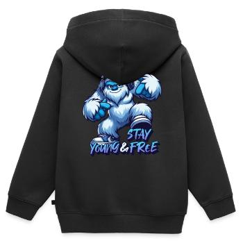 Bleib jung und frei - Yeti Urban Design - Kinder Premium Organic Zip Hoodie - Schwarz - Hinten - AI Model Kid Male (0cm)