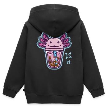 Axolotl Bubble tea - Sweat Premium à capuche zippé enfant bio - noir - Dos - AI Model Kid Male (0cm)