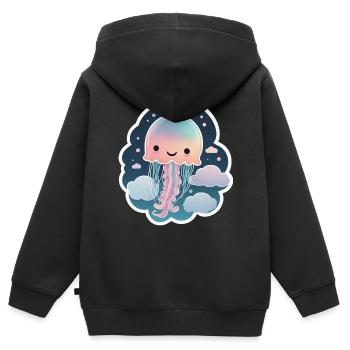 Méduse mignonne 02 - Sweat Premium à capuche zippé enfant bio - noir - Dos - AI Model Kid Male (0cm)